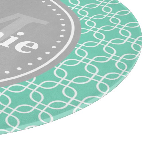 Mint Modern Squares Pattern Gray Monogram Snijplank (Hoek)