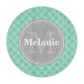Mint Modern Squares Pattern Gray Monogram Snijplank (Voorkant)