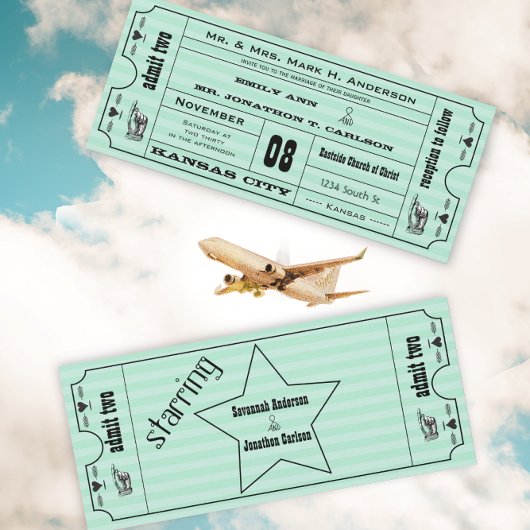 Mint  Modern Typografie Ticket Wedding Kaart