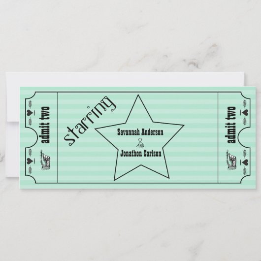 Mint  Modern Typografie Ticket Wedding Kaart (Achterkant)