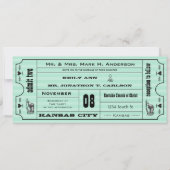 Mint  Modern Typografie Ticket Wedding Kaart (Voorkant)