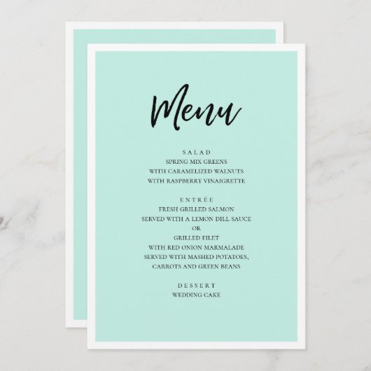 Mint moderne bruiloft. Eenvoudig minimalistisch sc Menu (Voorkant / Achterkant)