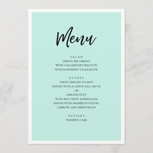 Mint moderne bruiloft. Eenvoudig minimalistisch sc Menu (Voorkant)