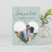 Mint Moderne Foto Hart Frame Save The Date      Kaart (Staand voorkant)