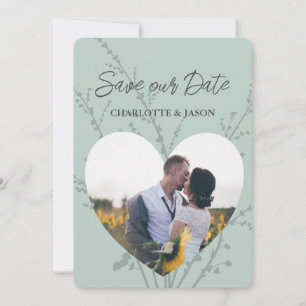 Mint Moderne Foto Hart Frame Save The Date      Kaart