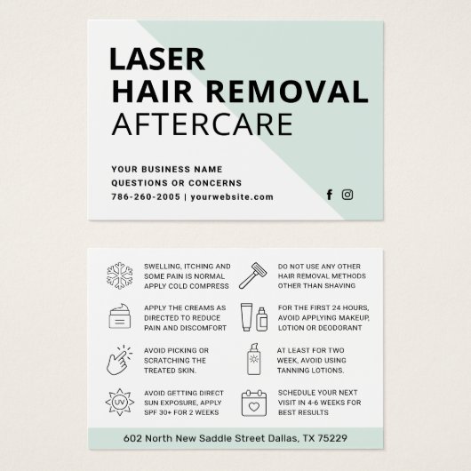 Mint Moderne Laser Haar Nazorg Gids Visitekaartje (Voorkant /achterkant)