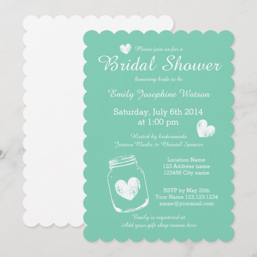 Mint  moerasjar bridal douches kaart (Voorkant / Achterkant)