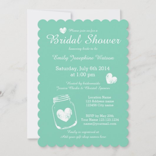 Mint  moerasjar bridal douches kaart (Voorkant)