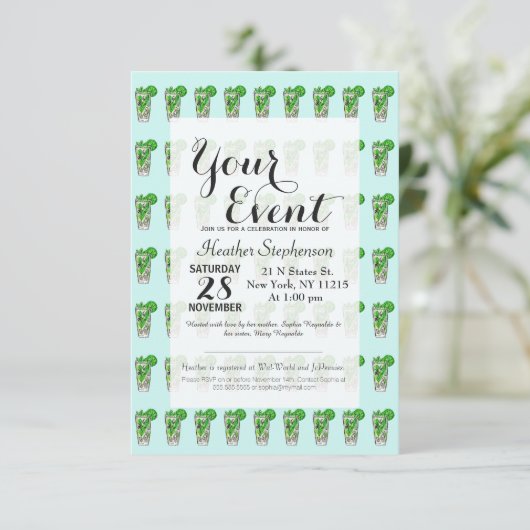 Mint Mojito in Summer Waterverf Cocktail Kaart (Staand voorkant)