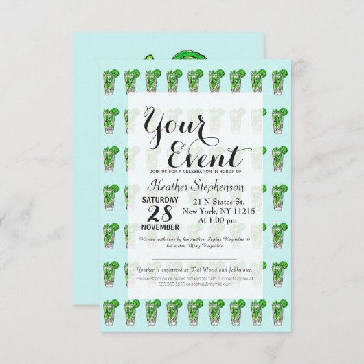 Mint Mojito in Summer Waterverf Cocktail Kaart (Voorkant / Achterkant)