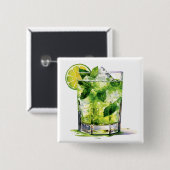 Mint Mojito met Limoen Vierkante Button 5,1 Cm (Voorkant /achterkant)