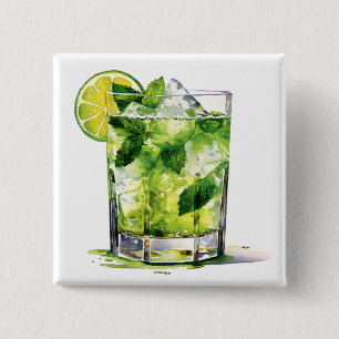 Mint Mojito met Limoen Vierkante Button 5,1 Cm
