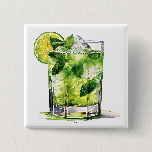 Mint Mojito met Limoen Vierkante Button 5,1 Cm (Voorkant)