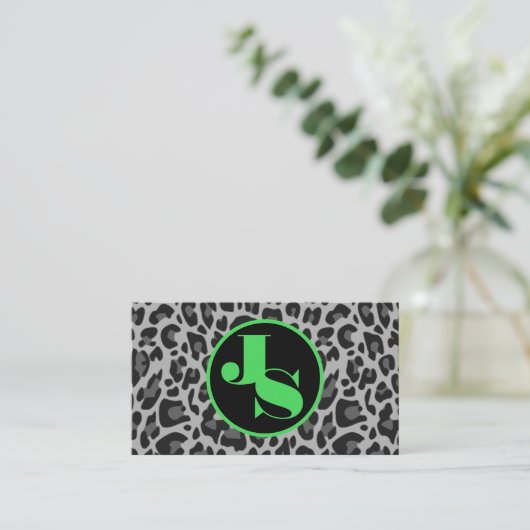Mint Monogram Classic Leopard Print Rockabilly Visitekaartje (Staand voorkant)