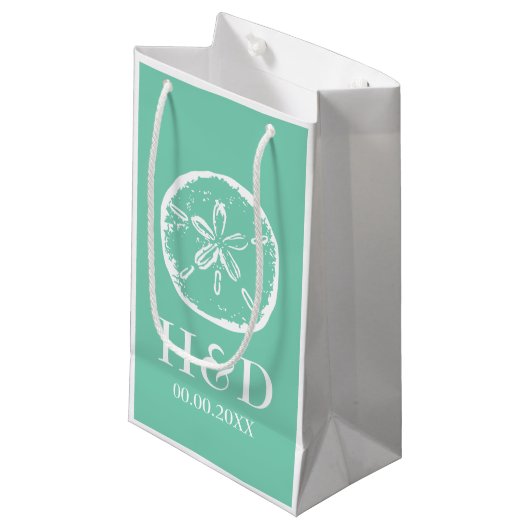 Mint-monogram en cadeautzakken voor huwelijksbonne klein cadeauzakje (Voorkant Gekanteld)