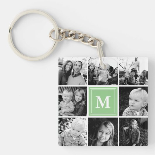 Mint Monogram Familie Foto Collage Sleutelhanger (voorkant)