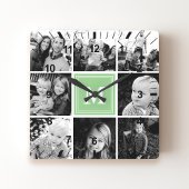 Mint Monogram Familie Foto Collage Vierkante Klok