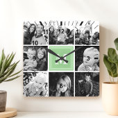 Mint Monogram Familie Foto Collage Vierkante Klok