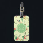 Mint Monogram Floral Bagagelabel<br><div class="desc">modern bloempatroon op beige met monogram groene munt.</div>