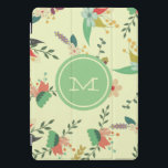 Mint Monogram Floral iPad Pro Cover<br><div class="desc">modern bloempatroon op beige met monogram groene munt.</div>