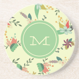 Mint Monogram Floral Zandsteen Onderzetter