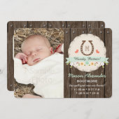 Mint Monogram Hoefijzer Westerne geboorteaankondig Aankondiging (Voorkant / Achterkant)