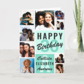 Mint Monogram Photo Collage Happy Birthday Card Kaart (Voorkant)