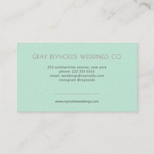Mint Monogram Waterverf Bloemen Bruiloft Planner Visitekaartje (Achterkant)
