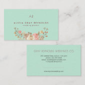 Mint Monogram Waterverf Bloemen Bruiloft Planner Visitekaartje (Voorkant / Achterkant)
