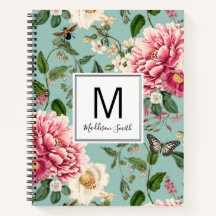 Mint Monogrammed Country Garden Floral Pattern