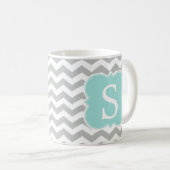 Mint Monogrammed Grijs Chevron Stripes Koffiemok (Voorkant rechts)