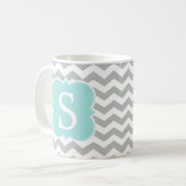 Mint Monogrammed Grijs Chevron Stripes Koffiemok (Voorkant links)