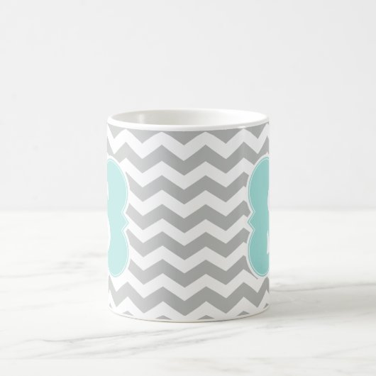 Mint Monogrammed Grijs Chevron Stripes Koffiemok (Center)