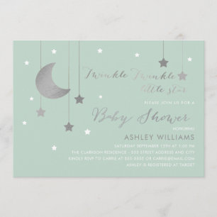 Mint Moon en Stars Baby shower Invitation Kaart