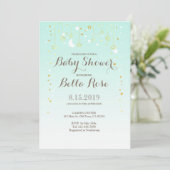 Mint Moon Star Genderneutraal Baby shower Uitnodig Kaart (Staand voorkant)