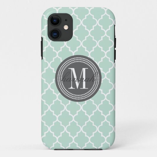 Mint Moroccan Tiles Lattice Persoonlijk Case-Mate iPhone Case (Achterkant)