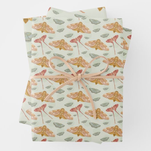 Mint Moth Wrapping Paper Sheet Set (In situ)