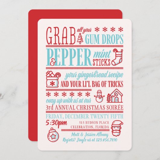 Mint n Spice Typographic Holiday Party Invitation Kaart (Voorkant / Achterkant)