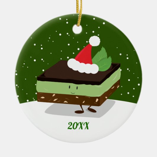 Mint Nanaimo Bar Santa Hat Year Food Kerstmis Keramisch Ornament (Voorkant)