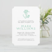 Mint Nautical Floral Anchor Birthday Party nodigt Kaart (Staand voorkant)