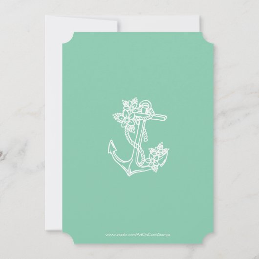Mint Nautical Floral Anchor Birthday Party nodigt  Kaart (Achterkant)
