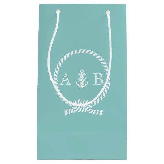Mint Nautical Rope en Anchor Monogram Klein Cadeauzakje (Voorkant)