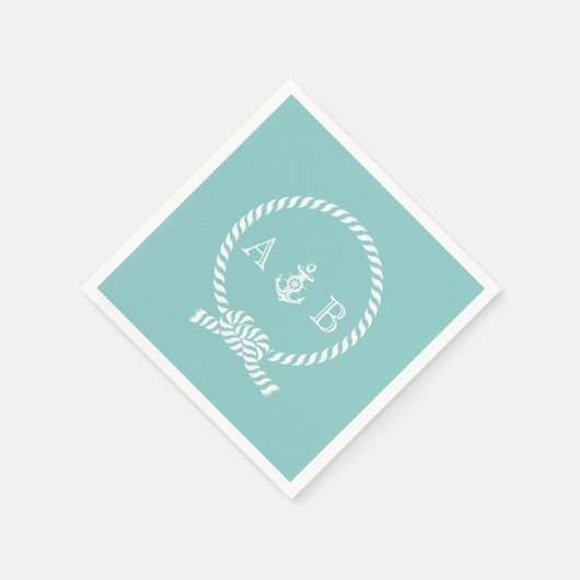 Mint Nautical Rope en Anchor Monogramed Servetten (Hoek)