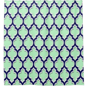Mint Navy Blauw Wit XL Marokkaans #4DS Douchegordijn