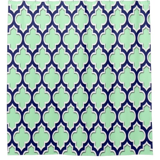 Mint Navy Blauw Wit XL Marokkaans #4DS Douchegordijn (Voorkant)