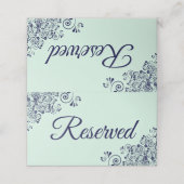 Mint & Navy Blue Elegant Frilly Wedding Reserved Plaatskaartje (Buitenkant ongevouwen)