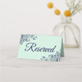 Mint & Navy Blue Elegant Frilly Wedding Reserved Plaatskaartje (Voorkant)