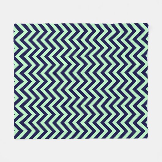 Mint, Navy Blue Large Chevron ZigZag Pattern Fleece Deken (Voorkant (Horizontaal))