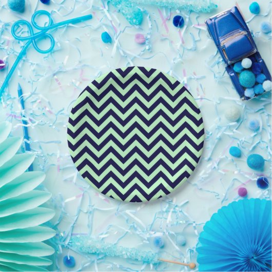 Mint, Navy Blue Large Chevron ZigZag Pattern Papieren Bordje (Feest)