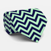 Mint, Navy Blue Large Chevron ZigZag Pattern Stropdas (Opgerold)